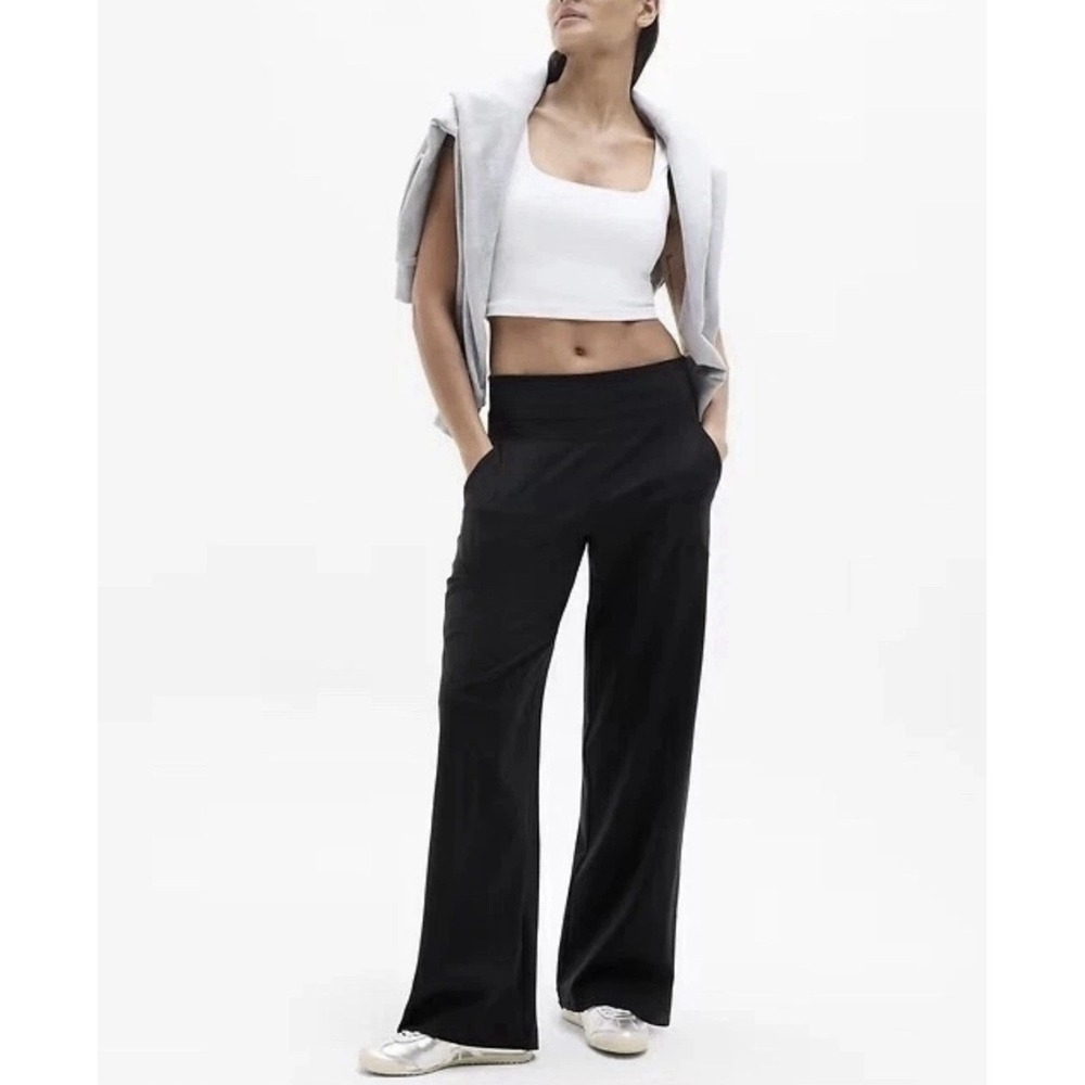 Athleta Venice Flare Pants Womens XL Black Stretch Elastic Waist Zip Pockets